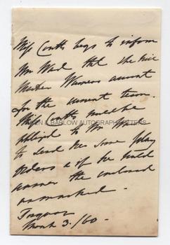 ANGELA BURDETT COUTTS (1814-1906) Autograph Letter