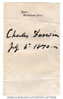 CHARLES DARWIN (1809-1882) Autograph Presentation Signature