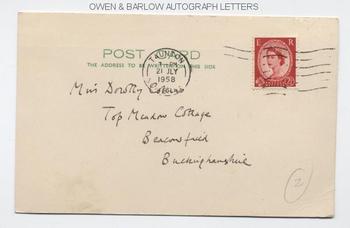 EVELYN WAUGH (1903-1966) Autograph Post-Card Signed