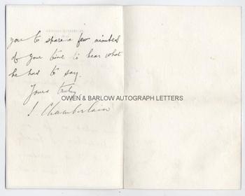 JOSEPH CHAMBERLAIN (1836-1914) Autograph Letter Signed