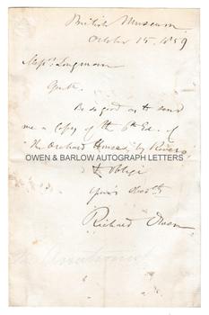 RICHARD OWEN (1804-1892) Autograph Letter Signed