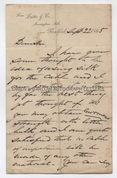 SAMUEL LISTER (1815-1906) Autograph Letter Signed