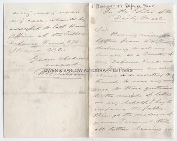 THE TICHBORNE CLAIMANT Roger Tichborne aka Arthur Orton (1834-1898) Autograph Letter Signed